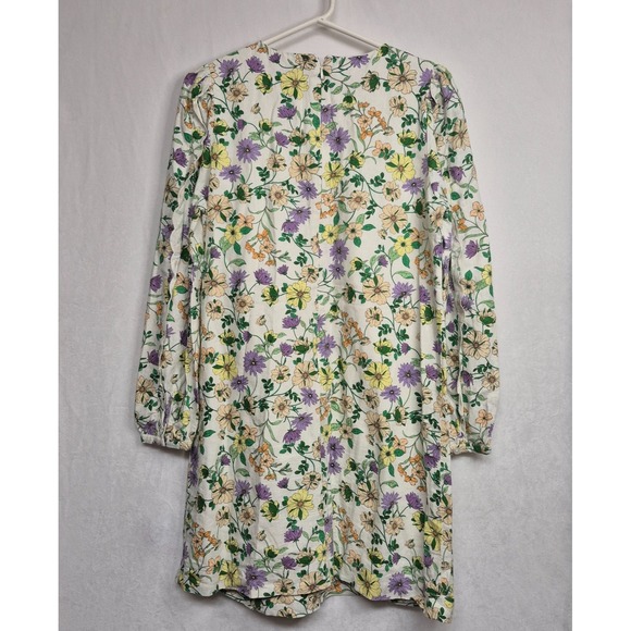 LOFT Women 8 Linen Blend Floral Long Sleeve Shift Dress Whisper White Romantic - Picture 6 of 11